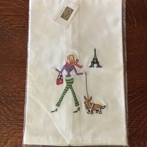 Cute Embroidered Lady Walking Dog Towel